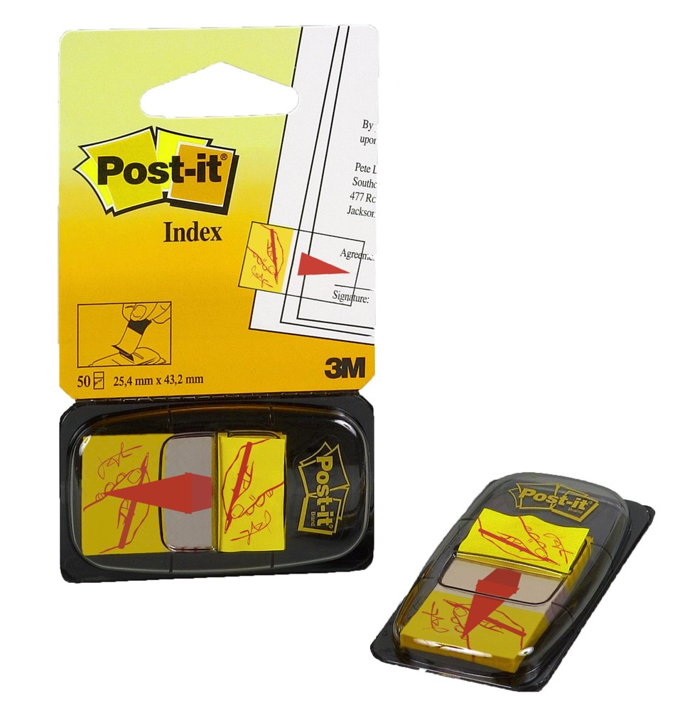 Index Post-it® Medium gul med röd pil 50/kassett 12/frp - Wulff Supplies