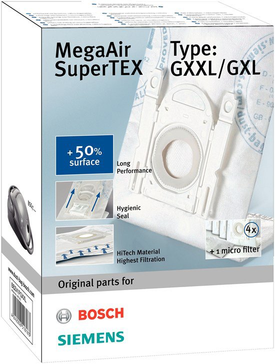 Dammsugarpåse Bosch/Siemens 4-p + filter (Typ G XXL, GXL) - Wulff Supplies