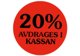 Etikett rund 29mm "20% avdrages i kassan" fluorescerande röd