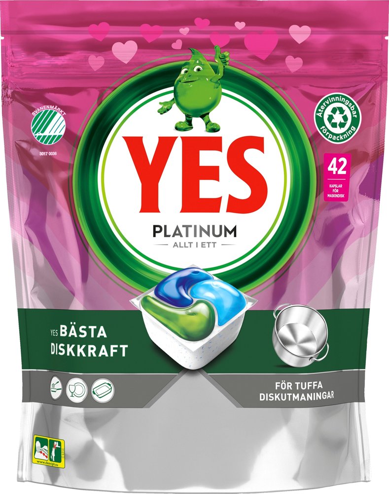 Maskindiskmedel Yes Platinum Pink Svanen 42 st - Wulff Supplies