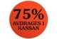 Etikett rund 29mm "75% avdrages i kassan" fluorescerande röd
